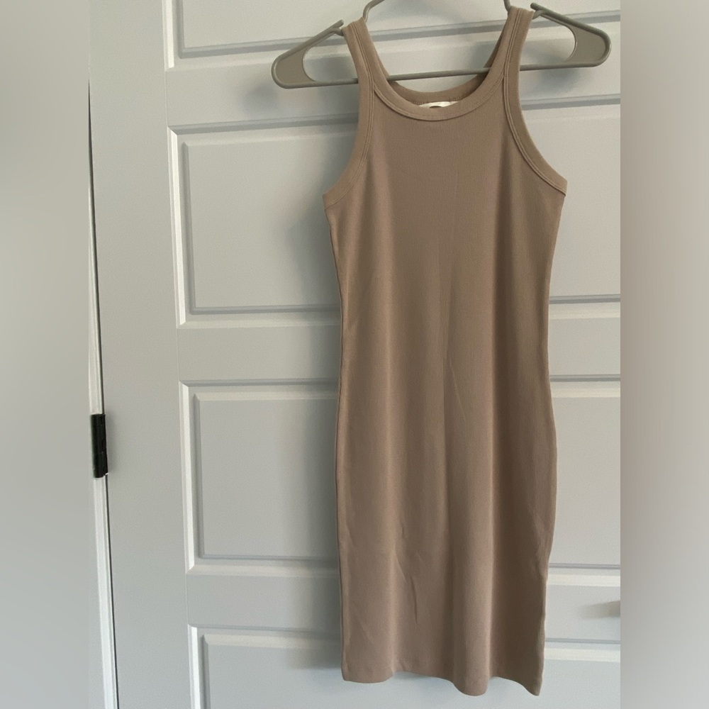 H&M white label nude cotton ribbed dress NWOT